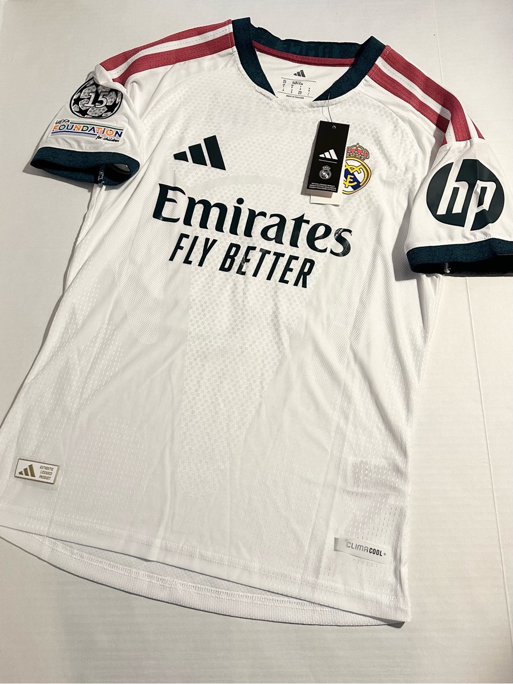 adidas White Real Madrid Soccer Jersey with Maroon Stripes